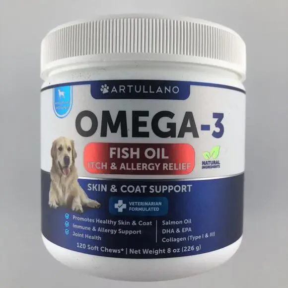 Omega 3 Fish Oil for Dogs - Dog Allergy Chews - Itch Relief & Skin (120 Treats) - Picture 1 of 3